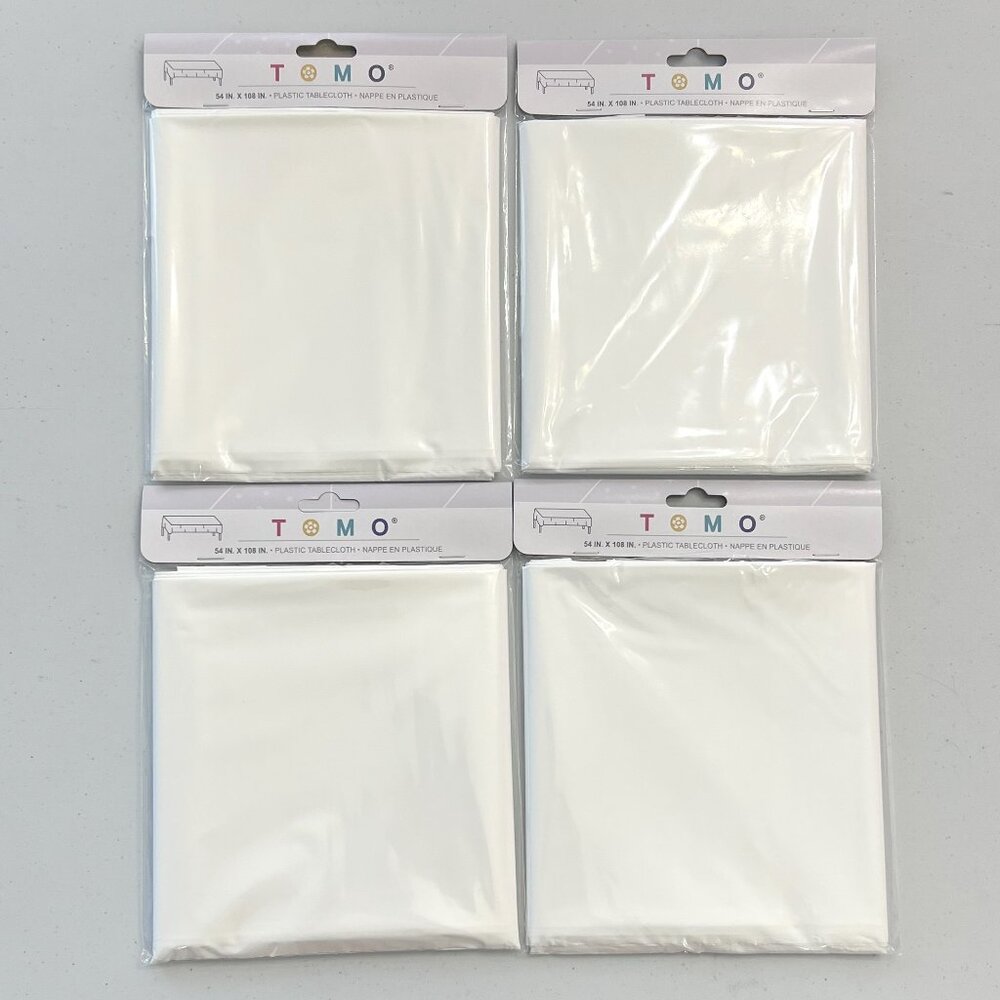 Set of 4 Brand New Large 54" x 108" Rectangular White Plastic Tablecloths!